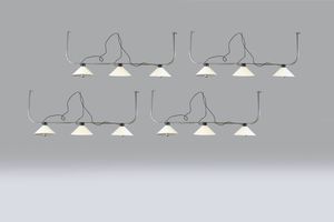 PRODUZIONE ITALIANA - Sistema di illuminazione composto da 5 sostegni tubolari cromati con 15 diffusori conici indipendenti in alluminio  [..]