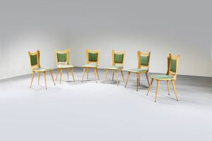 CARLO RATTI - Sei sedie con scocca in compensato curvato  imbottitura rivestita in vinilpelle. Anni '50 cm 96x43x45