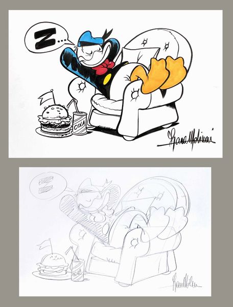 Lara Molinari : Paperino al lavoro<BR>  - Asta Fumetti d'Autore - Associazione Nazionale - Case d'Asta italiane