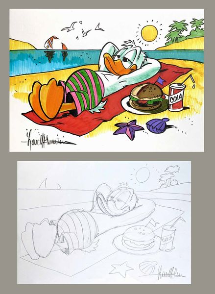 Lara Molinari : Paperino in Meditazione<BR>  - Asta Fumetti d'Autore - Associazione Nazionale - Case d'Asta italiane