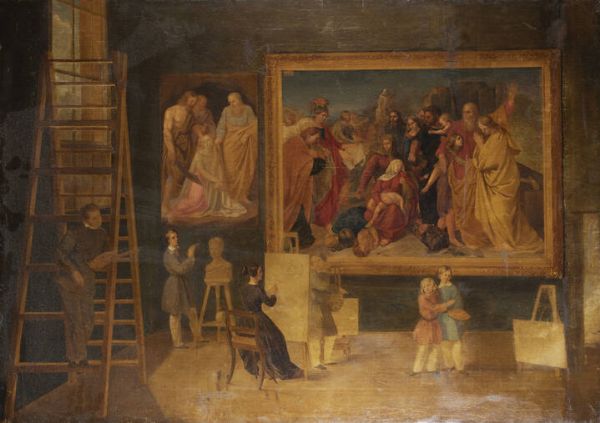 PITTORE ANONIMO PRIMI ANNI XIX SECOLO Primi anni del XIX secolo : Lezione all'accademia  - Asta  Dipinti, argenti e antiquariato - Associazione Nazionale - Case d'Asta italiane