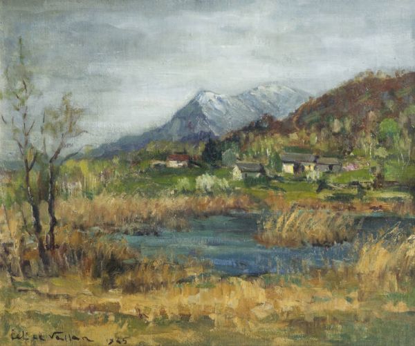 FELICE VELLAN Torino 1889 - 1976 : Lago di Alice primavera 1945  - Asta  Dipinti, argenti e antiquariato - Associazione Nazionale - Case d'Asta italiane