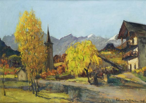 FELICE VELLAN Torino 1889 - 1976 : Autunno in Val di Champoluc 1961  - Asta  Dipinti, argenti e antiquariato - Associazione Nazionale - Case d'Asta italiane