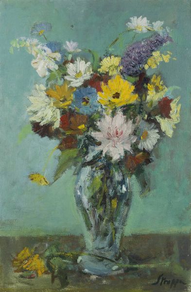 LEONARDO STROPPA Torino 1900 - 1991 : Vaso di fiori  - Asta  Dipinti, argenti e antiquariato - Associazione Nazionale - Case d'Asta italiane