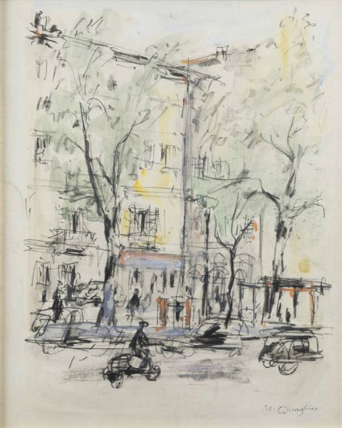 MASSIMO QUAGLINO Refrancore (AT) 1899 - 1982 Torino : Scorcio urbano  - Asta  Dipinti, argenti e antiquariato - Associazione Nazionale - Case d'Asta italiane