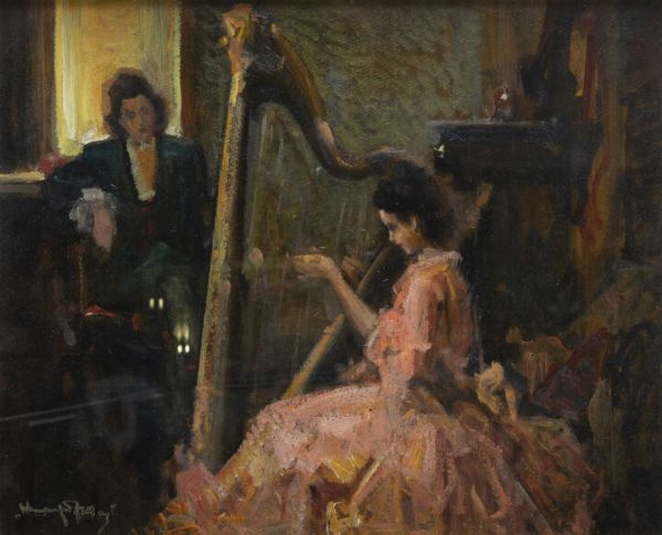VENANZIO ZOLLA Colchester (Regno Unito) 1880 - 1961 Torino : Concerto con arpa  - Asta  Dipinti, argenti e antiquariato - Associazione Nazionale - Case d'Asta italiane