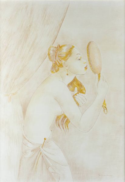 GEMMA VERCELLI Torino 1916 - 1995 Montecarlo (Monaco) : Fanciulla che si specchia  - Asta  Dipinti, argenti e antiquariato - Associazione Nazionale - Case d'Asta italiane