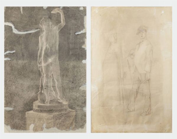 PLINIO NOMELLINI Livorno 1866 - 1943 Firenze : Il pittore al cavalletto e al retro Figura accademica  - Asta  Dipinti, argenti e antiquariato - Associazione Nazionale - Case d'Asta italiane