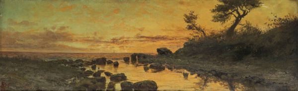 GIACINTO BO Montanaro Canavese (TO) 1832 - 1912 Torino : Marina al tramonto  - Asta  Dipinti, argenti e antiquariato - Associazione Nazionale - Case d'Asta italiane