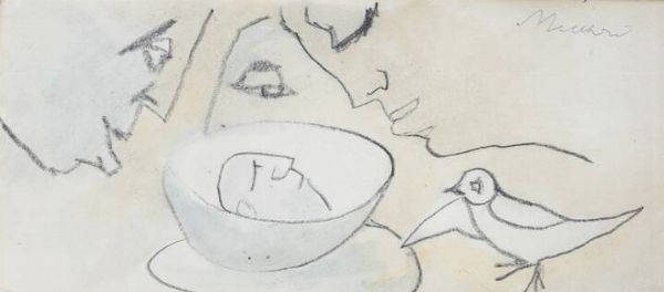 MINO MACCARI Siena (SI) 1898 - 1989 Roma : Volti  scodella e uccellino  - Asta  Dipinti, argenti e antiquariato - Associazione Nazionale - Case d'Asta italiane