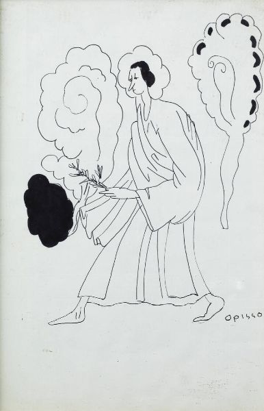 RICARDO OPISSO Terragona (Spagna) 1880 - 1966 Barcellona (Spagna) : Figura  - Asta  Dipinti, argenti e antiquariato - Associazione Nazionale - Case d'Asta italiane