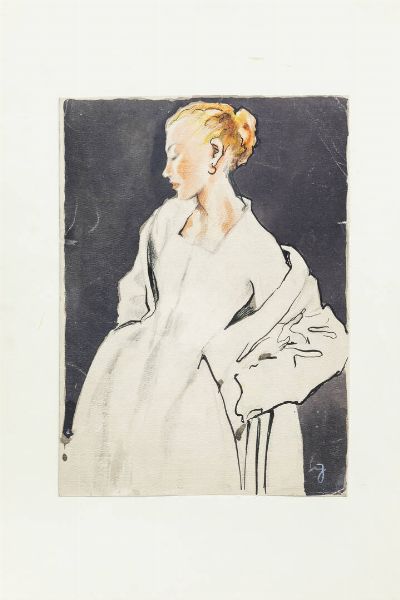 GOLIA (Eugenio Colmo) Torino 1885 - 1967 : Giovanna 1955  - Asta  Dipinti, argenti e antiquariato - Associazione Nazionale - Case d'Asta italiane