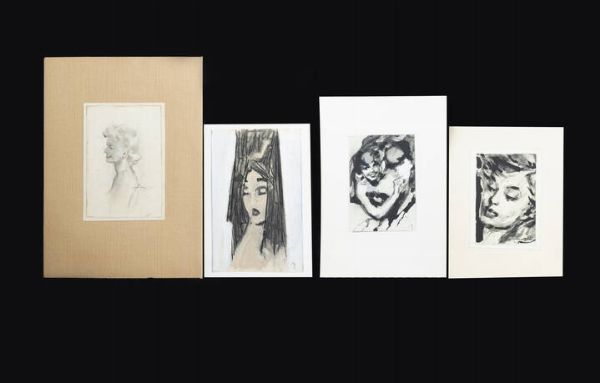 GOLIA (Eugenio Colmo) Torino 1885 - 1967 : Quattro ritratti femminili 1 Delicatezza 1946 2 Granada 1963 3 .Suffisance 1958 4 Germoglio 1965  - Asta  Dipinti, argenti e antiquariato - Associazione Nazionale - Case d'Asta italiane