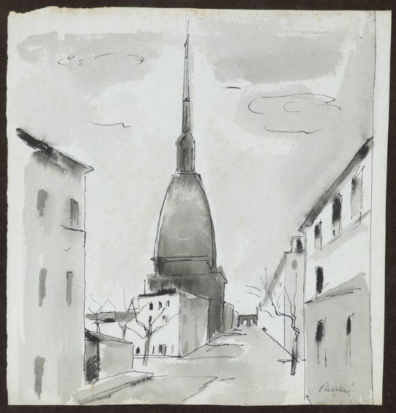 ENRICO PAULUCCI Genova 1901 - 1999 Torino : La Mole 1936  - Asta  Dipinti, argenti e antiquariato - Associazione Nazionale - Case d'Asta italiane
