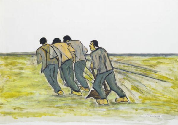 PIETRO MORANDO Alessandria 1892 - 1980 : Gli aratori zona di guerra  - Asta  Dipinti, argenti e antiquariato - Associazione Nazionale - Case d'Asta italiane