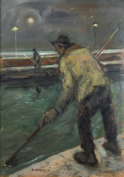 ALFREDO CATARSINI Viareggio (LU) 1899 - 1993 : La pesca della anguille cieche  - Asta  Dipinti, argenti e antiquariato - Associazione Nazionale - Case d'Asta italiane