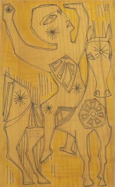 MARIO MOLINARI Coazze (TO) 1930 - 2000 Torino : Cavallo e cavaliere 11-3-63  - Asta  Dipinti, argenti e antiquariato - Associazione Nazionale - Case d'Asta italiane