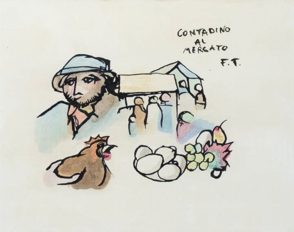 FRANCESCO TABUSSO Sesto San Giovanni (MI) 1930 - 2012 Torino : Contadino al mercato  - Asta  Dipinti, argenti e antiquariato - Associazione Nazionale - Case d'Asta italiane