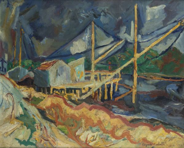 EDGARDO CORBELLI Torino 1918 - 1989 : Canale Corsini - Ravenna 27/8/1957  - Asta  Dipinti, argenti e antiquariato - Associazione Nazionale - Case d'Asta italiane