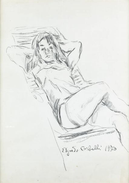 EDGARDO CORBELLI Torino 1918 - 1989 : Ragazza sdraiata 1970  - Asta  Dipinti, argenti e antiquariato - Associazione Nazionale - Case d'Asta italiane