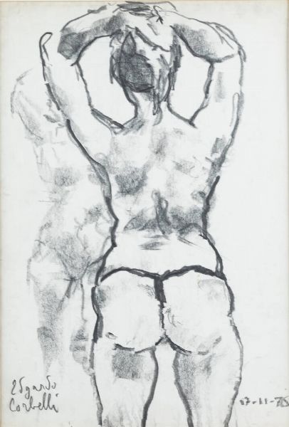 EDGARDO CORBELLI Torino 1918 - 1989 : Modella di schiena 17/11/1976  - Asta  Dipinti, argenti e antiquariato - Associazione Nazionale - Case d'Asta italiane