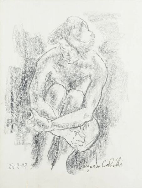 EDGARDO CORBELLI Torino 1918 - 1989 : Accovacciata 24/2/1987  - Asta  Dipinti, argenti e antiquariato - Associazione Nazionale - Case d'Asta italiane