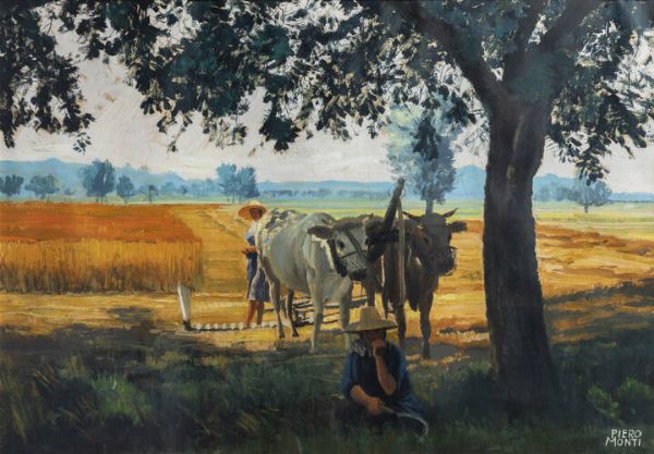 PIERO MONTI Torino 1910 - 1994 : Riposo nei campi  - Asta  Dipinti, argenti e antiquariato - Associazione Nazionale - Case d'Asta italiane