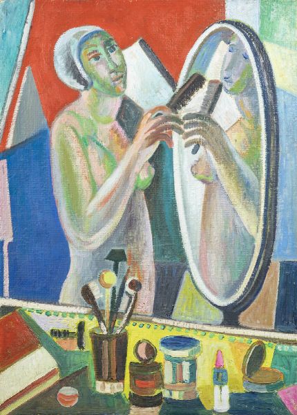 CARLO LORO Lonigo (VI) 1915 - 2002 Torino : Davanti allo specchio 1970  - Asta  Dipinti, argenti e antiquariato - Associazione Nazionale - Case d'Asta italiane