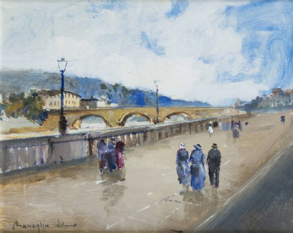 EDMONDO MANEGLIA Koziu (Turchia) 1925 - 2003 Torino : Passeggiata a Torino lungo il Po  - Asta  Dipinti, argenti e antiquariato - Associazione Nazionale - Case d'Asta italiane