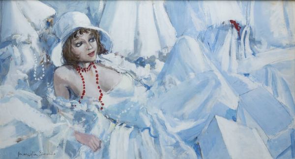 EDMONDO MANEGLIA Koziu (Turchia) 1925 - 2003 Torino : Figura femminile in abito bianco  - Asta  Dipinti, argenti e antiquariato - Associazione Nazionale - Case d'Asta italiane