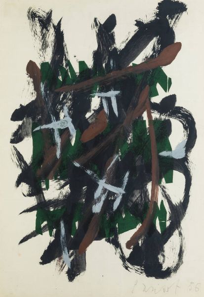 ADRIANO PARISOT Torino 1912 - 2004 : Composizione 1956  - Asta  Dipinti, argenti e antiquariato - Associazione Nazionale - Case d'Asta italiane