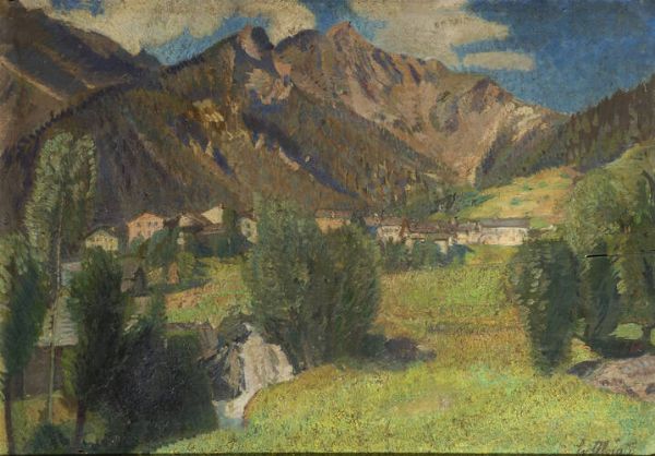EVANGELINA ALCIATI Torino 1883 - 1959 : Paesaggio montano  - Asta  Dipinti, argenti e antiquariato - Associazione Nazionale - Case d'Asta italiane