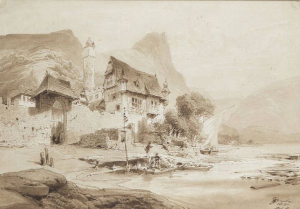 ENRICO GAMBA Torino 1831 - 1883 : Sul Reno 1870  - Asta  Dipinti, argenti e antiquariato - Associazione Nazionale - Case d'Asta italiane