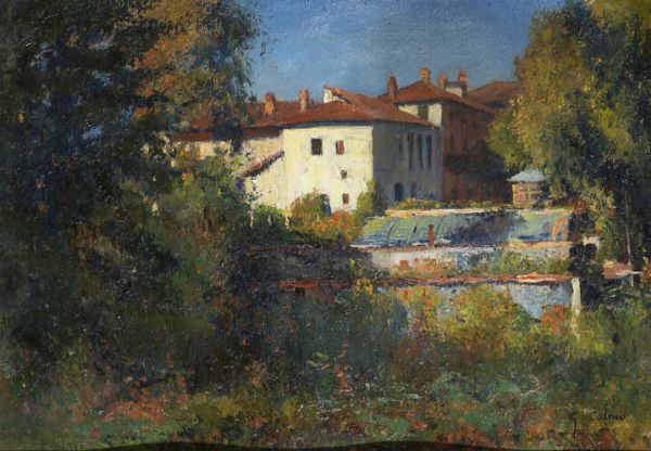 GIOVANNI COLMO Torino 1867 - 1947 : Casa bianca  - Asta  Dipinti, argenti e antiquariato - Associazione Nazionale - Case d'Asta italiane