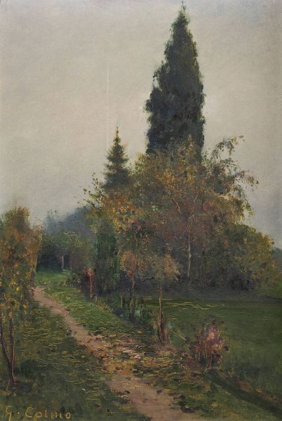 GIOVANNI COLMO Torino 1867 - 1947 : Stradina di campagna  - Asta  Dipinti, argenti e antiquariato - Associazione Nazionale - Case d'Asta italiane