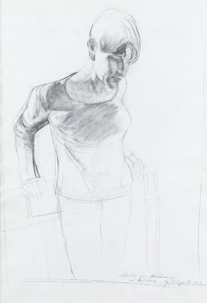 GIOVANNI LA COGNATA Comiso (Ragusa) 1954 : Studio per donna al balcone 2001  - Asta  Dipinti, argenti e antiquariato - Associazione Nazionale - Case d'Asta italiane