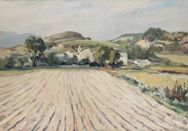 GIULIANO EMPRIN Torino 1902 - 1991 : Campo arato - Savoulx 26/9/1966  - Asta  Dipinti, argenti e antiquariato - Associazione Nazionale - Case d'Asta italiane