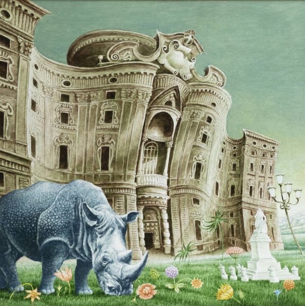 FRANCO BRUNA Torino 1935 - 2014 Cuneo : Rinoceronte a Palazzo Carignano  - Asta  Dipinti, argenti e antiquariato - Associazione Nazionale - Case d'Asta italiane