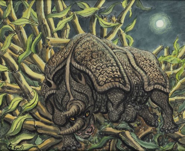 GUIDO COVILI Pavullo nel Frignano (MO) 1918  2005 : Rinoceronte  - Asta  Dipinti, argenti e antiquariato - Associazione Nazionale - Case d'Asta italiane