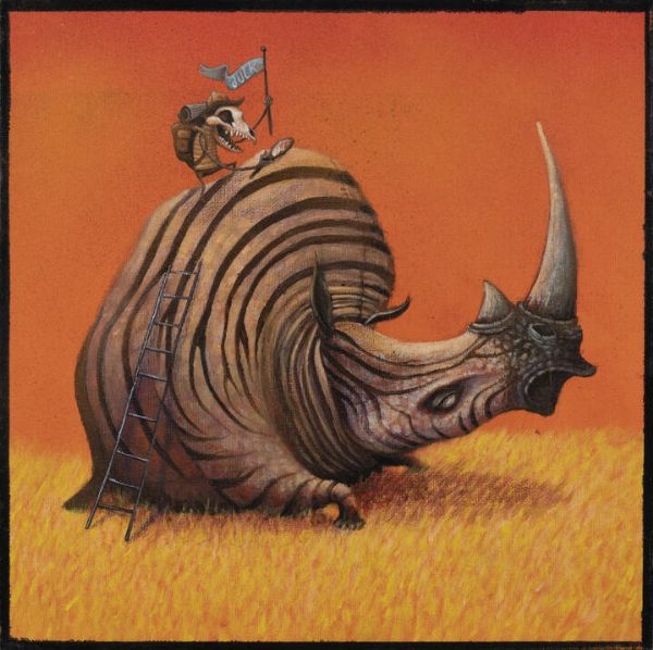 DULK (Antonio Segura Donat) Valencia (Spagna)1983 : La scalata al rinoceronte  - Asta  Dipinti, argenti e antiquariato - Associazione Nazionale - Case d'Asta italiane