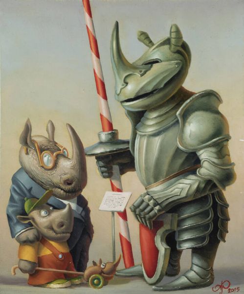 ALEXANDER PARAMONOV XX-XXI secolo : Famiglia di rinoceronti 2015  - Asta  Dipinti, argenti e antiquariato - Associazione Nazionale - Case d'Asta italiane