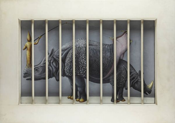 PITTORE ANONIMO : Rinoceronti surreali  - Asta  Dipinti, argenti e antiquariato - Associazione Nazionale - Case d'Asta italiane