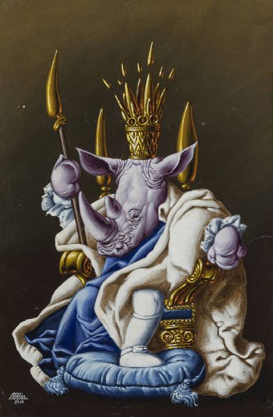 GUIDO ZIBORDI MARCHESI Bologna 1956 : Il re rinoceronte sul trono 2013  - Asta  Dipinti, argenti e antiquariato - Associazione Nazionale - Case d'Asta italiane