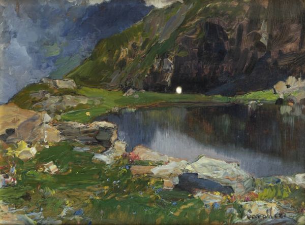 VITTORIO CAVALLERI Torino 1860 - 1938 : Laghetto di montagna  - Asta  Dipinti, argenti e antiquariato - Associazione Nazionale - Case d'Asta italiane