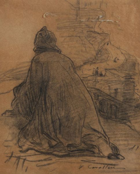 VITTORIO CAVALLERI Torino 1860 - 1938 : Viandante  - Asta  Dipinti, argenti e antiquariato - Associazione Nazionale - Case d'Asta italiane