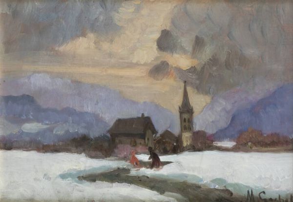 MARIO GACHET Torino 1879 - 1981 : Inverno a Frabosa Sottana  - Asta  Dipinti, argenti e antiquariato - Associazione Nazionale - Case d'Asta italiane