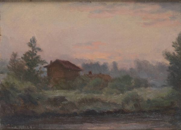 ADOLFO ROLLA Buenos Aires (Argentina) 1899 - 1967 Torino : Tramonto - La Dora  - Asta  Dipinti, argenti e antiquariato - Associazione Nazionale - Case d'Asta italiane