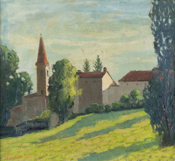 FERRUCCIO PIOVANO Cambiano (TO) 1890 - 1980 Torino : Veduta di paese  - Asta  Dipinti, argenti e antiquariato - Associazione Nazionale - Case d'Asta italiane