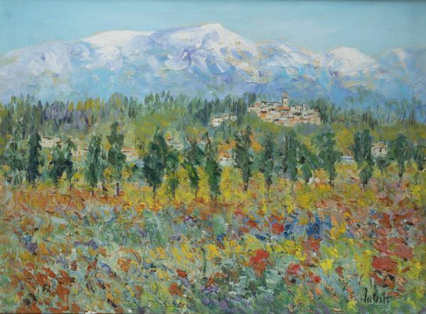 ANTONIO IALENTI Campobasso 1937 - 2018 : Paesaggio pedemontano  - Asta  Dipinti, argenti e antiquariato - Associazione Nazionale - Case d'Asta italiane