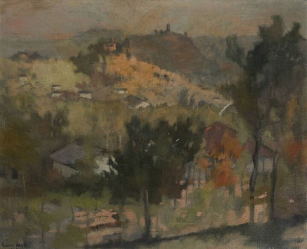 GIULIO BENZI Quargnento (AL) 1907 - 1955 Robilante (CN) : Paesaggio collinare 1945  - Asta  Dipinti, argenti e antiquariato - Associazione Nazionale - Case d'Asta italiane